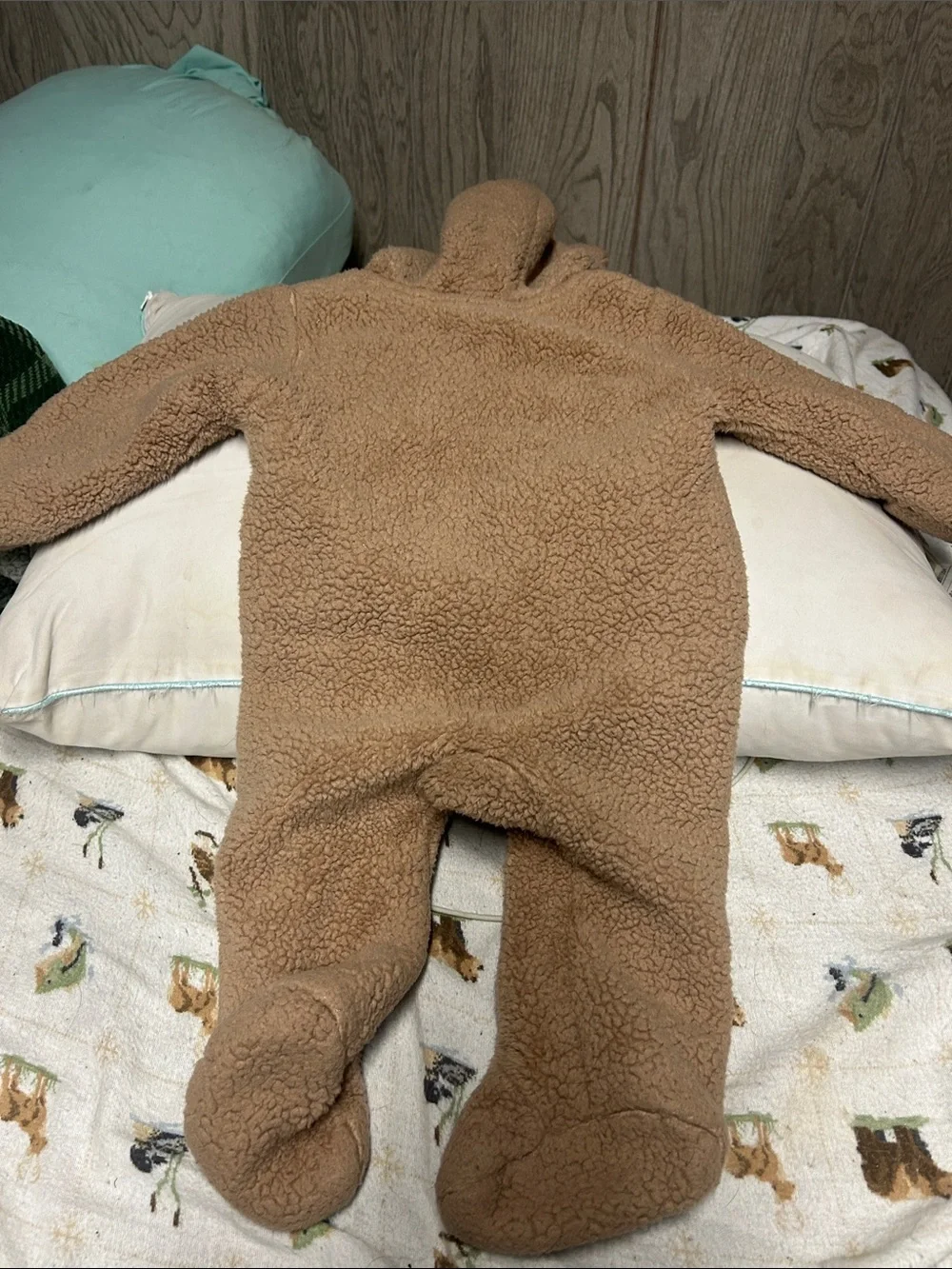 Carters Cozy Brown Teddy Fleece Baby One-Piece with Hood